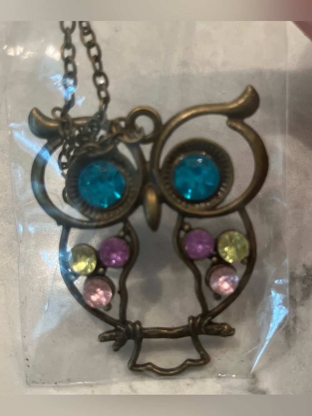 NWT Lot of 4 Boho Bronze Rhinestone Owl Pendant Necklaces